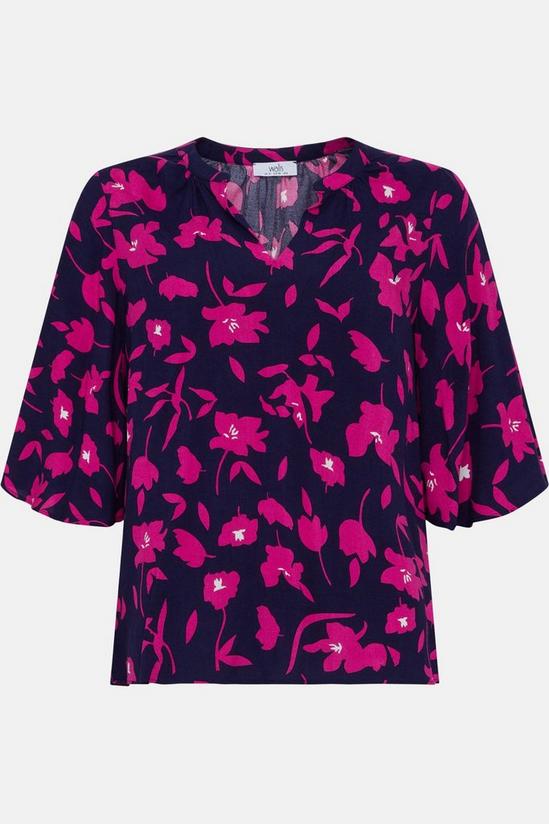 Wallis Navy And Pink Floral Flute Sleeve Blouse 5
