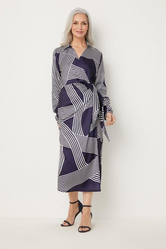 Wallis Tall Navy Abstract Stripe Print Tie Wrap Dress 1