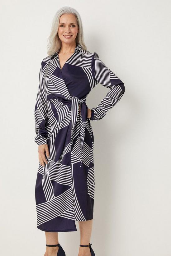 Wallis Tall Navy Abstract Stripe Print Tie Wrap Dress 2