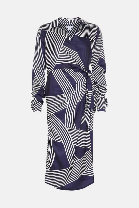 Wallis Tall Navy Abstract Stripe Print Tie Wrap Dress 5