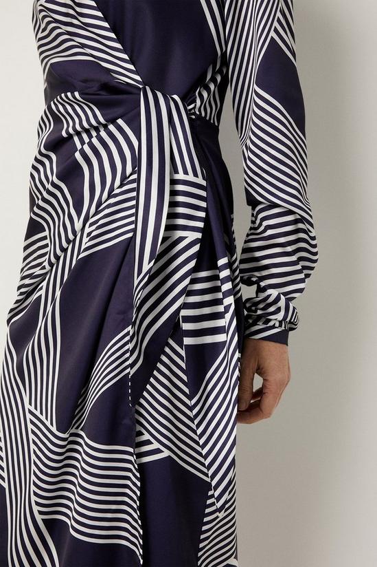 Wallis Tall Navy Abstract Stripe Print Tie Wrap Dress 6