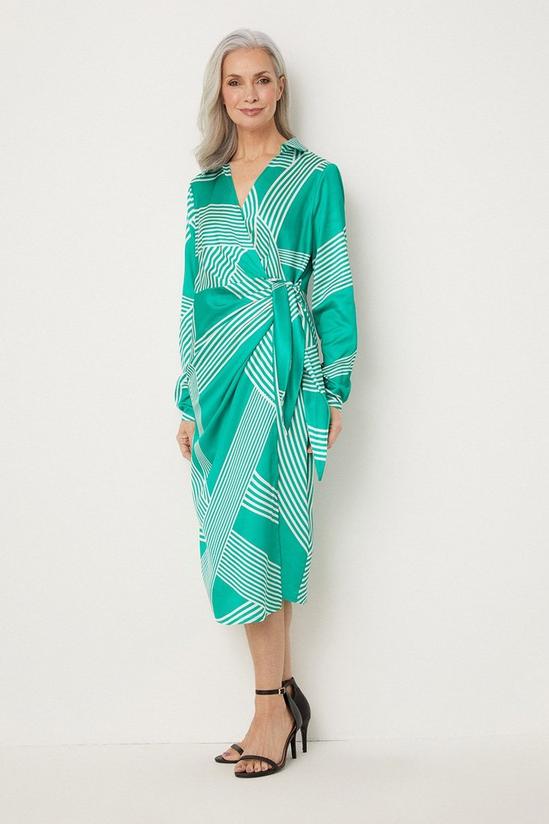 Wallis Green Abstract Stripe Tie Wrap Dress 1