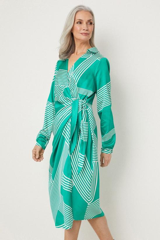 Wallis Green Abstract Stripe Tie Wrap Dress 2