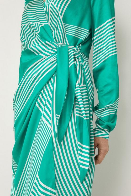 Wallis Green Abstract Stripe Tie Wrap Dress 6