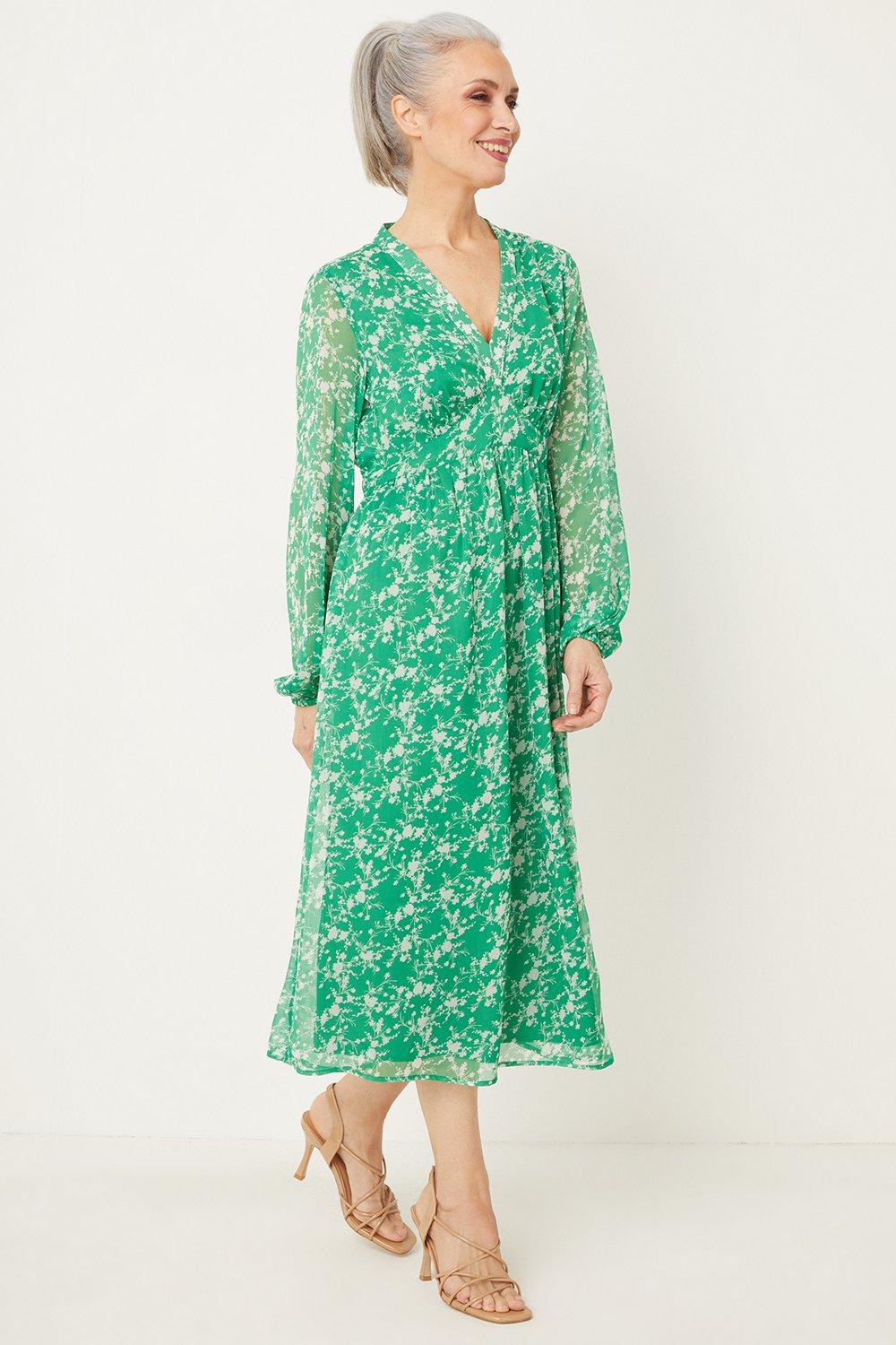 Womens Green Ditsy Midi Dress