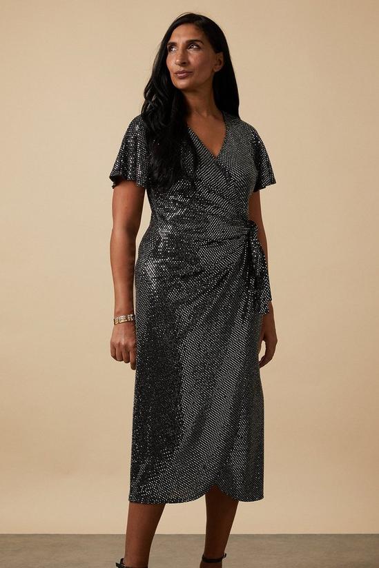 Wallis Sequin Wrap Angel Sleeve Midi Dress 2