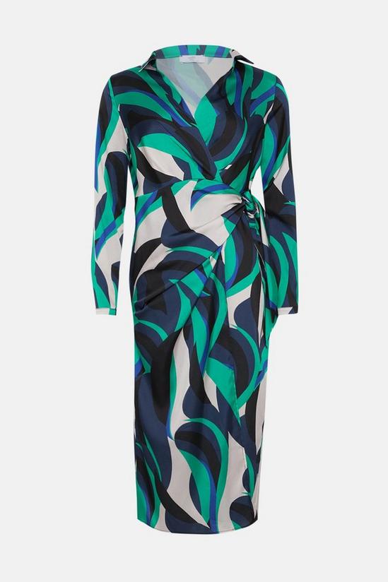 Wallis Petite Blue Swirl Geo Satin Print Dress 4