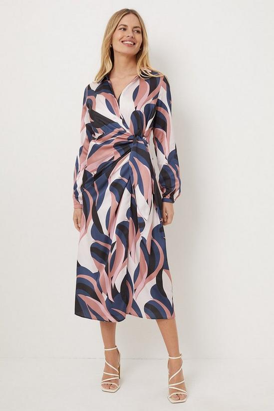 Wallis Petite Blush Swirl Geo Satin Print Dress 1