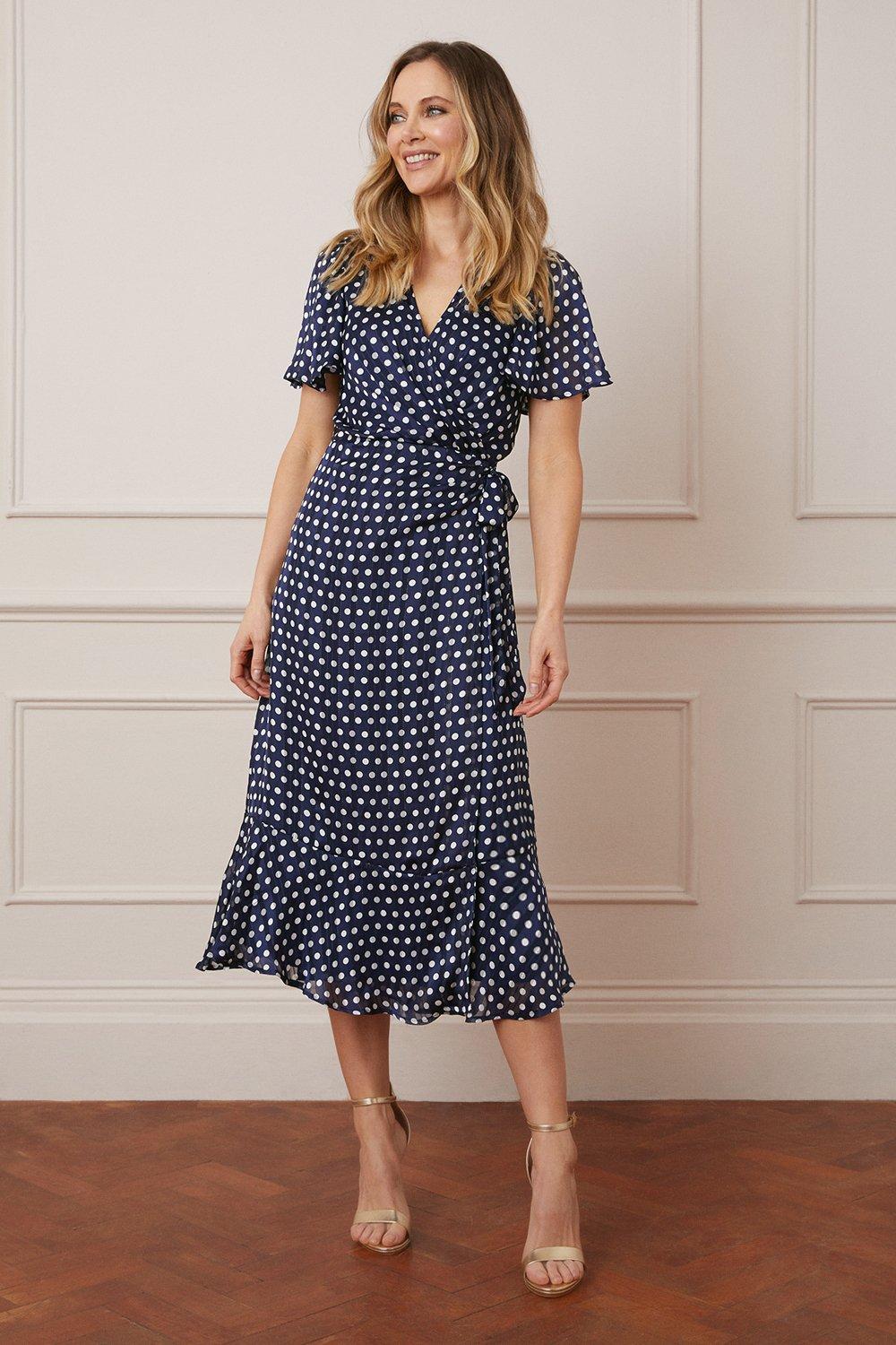 Oasis spot outlet wrap midi dress