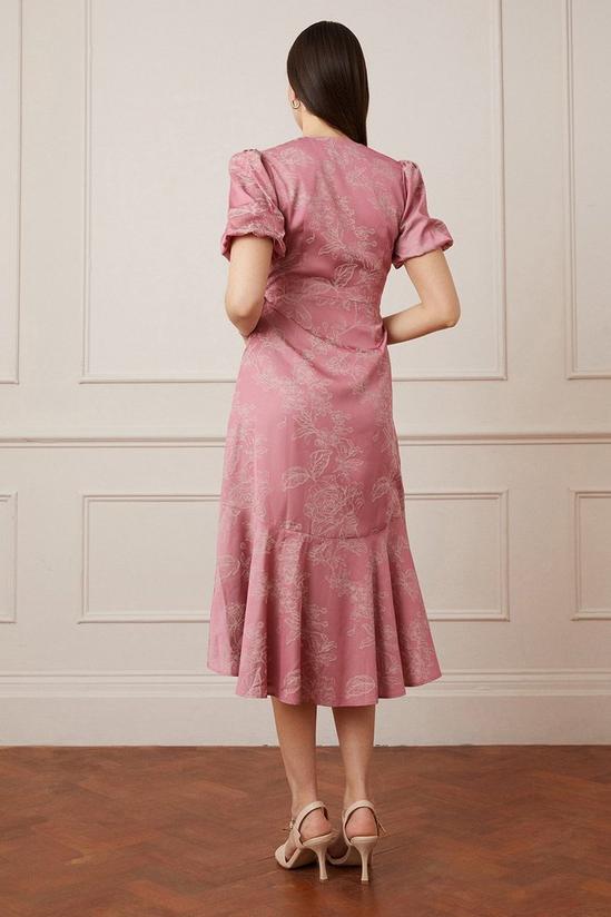 Wallis Jacquard Floral Puff Sleeve Wrap Midi Dress 3