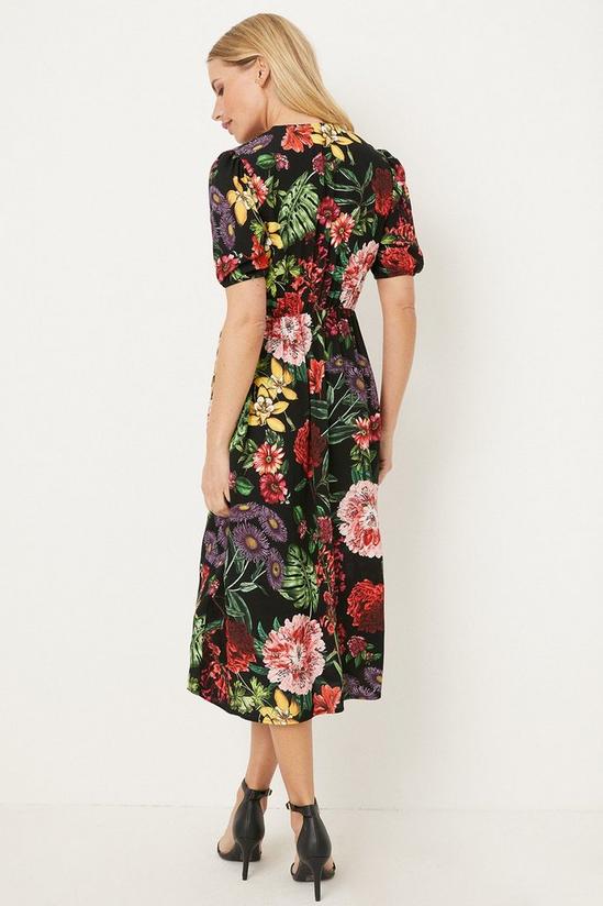 Wallis Petite Black Botanical Floral Button Through Tea Dress 3