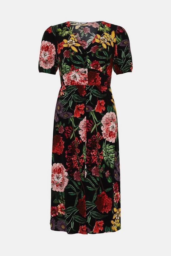 Wallis Petite Black Botanical Floral Button Through Tea Dress 5