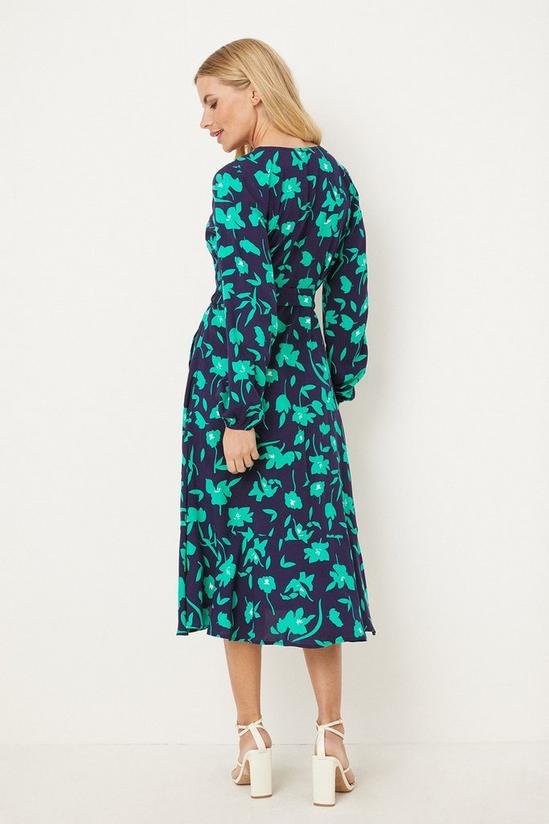Wallis Petite Green Stencil Floral Belted Midi Wrap Dress 3