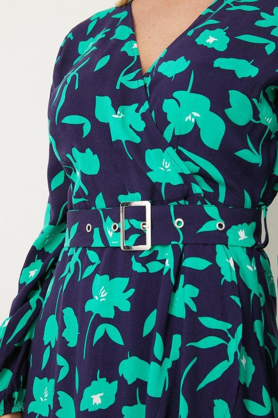 Wallis Petite Green Stencil Floral Belted Midi Wrap Dress 4