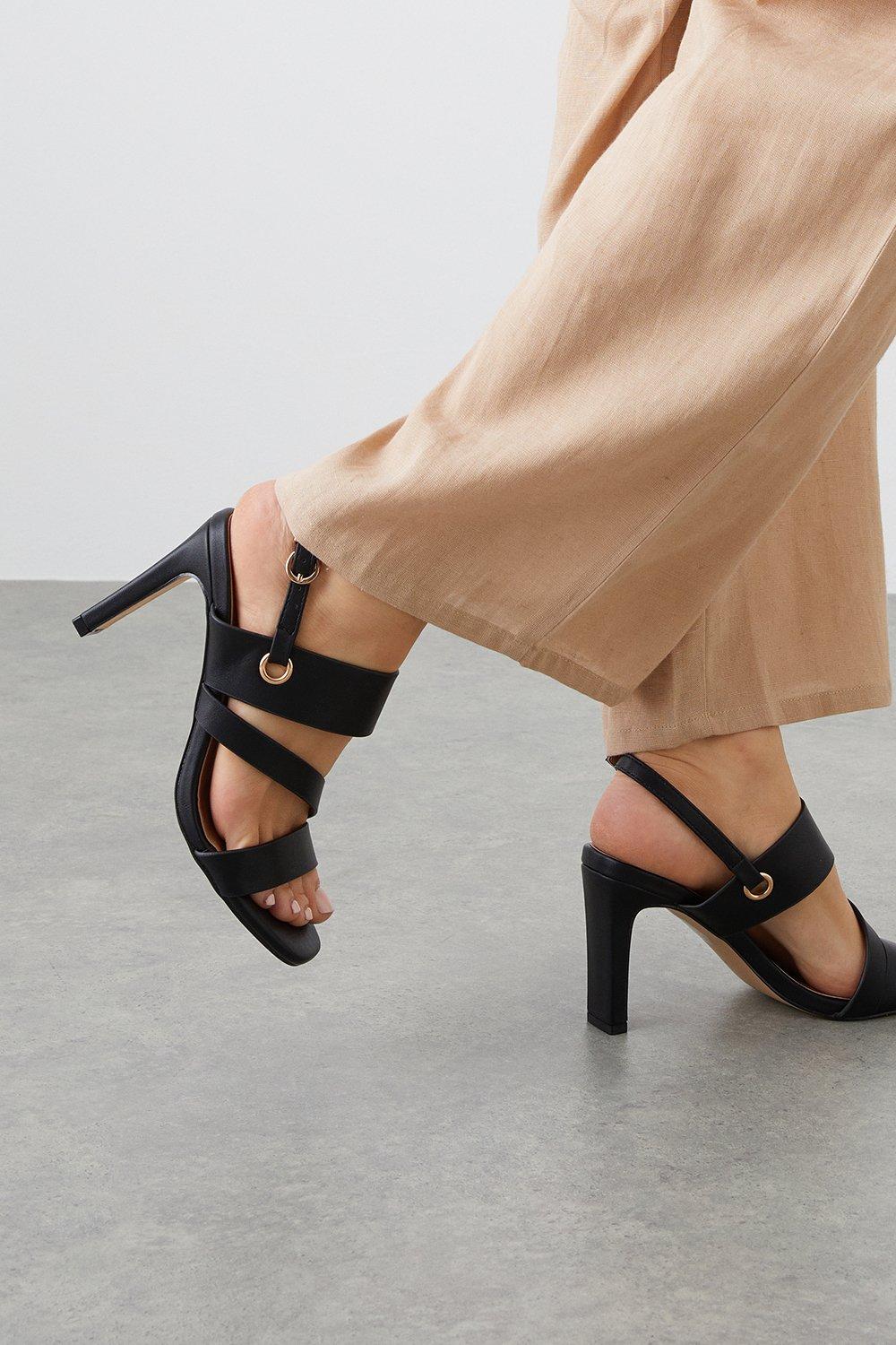 Womens Savannah Asymmetric Strap Detail Slingback Heeled Sandals