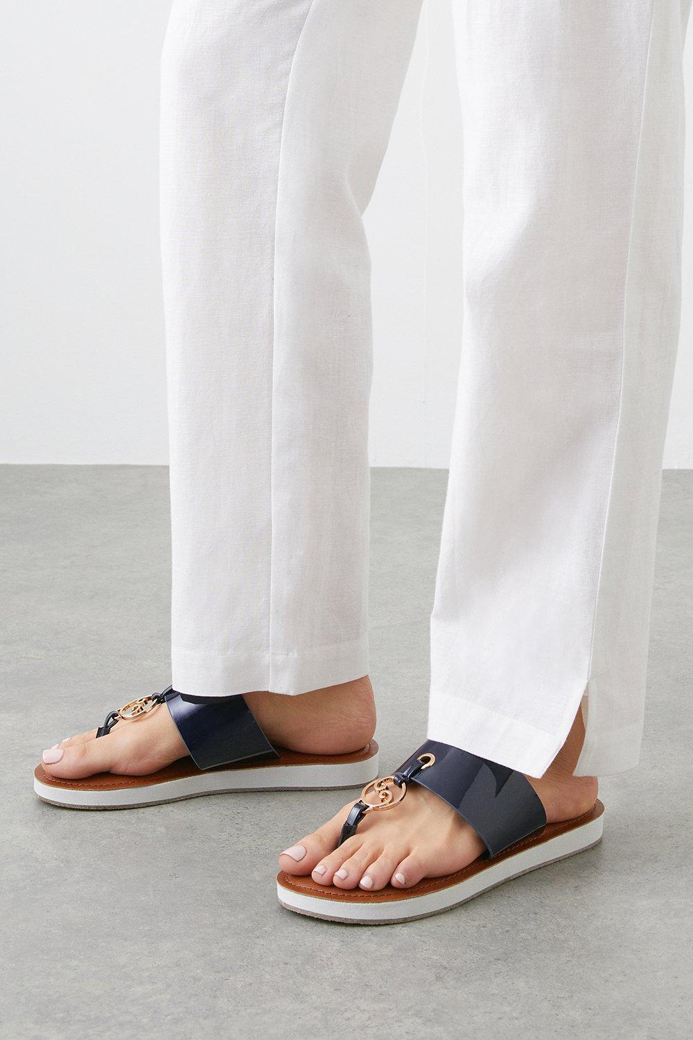 Womens Wide Fit Fiorella Hardware Detail Toe Post Flat Sandals