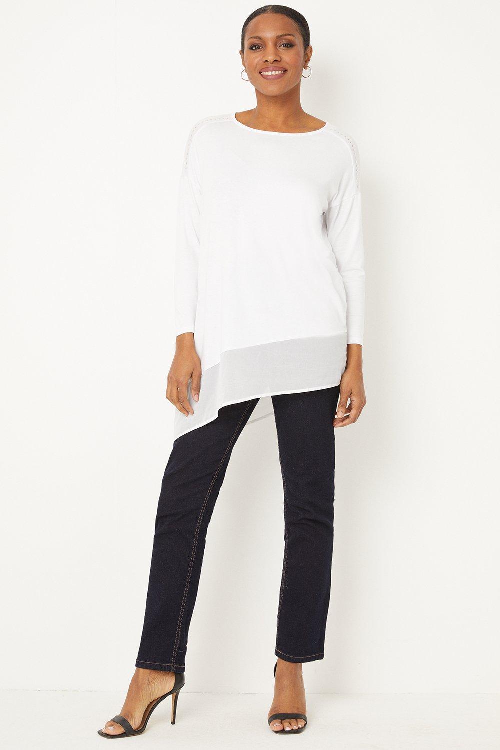 Womens Ivory Studded Jersey Asymmetric Top