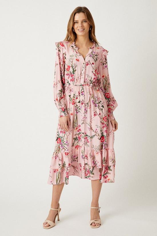 Wallis Blush Floral Button Through Midi Dress 1