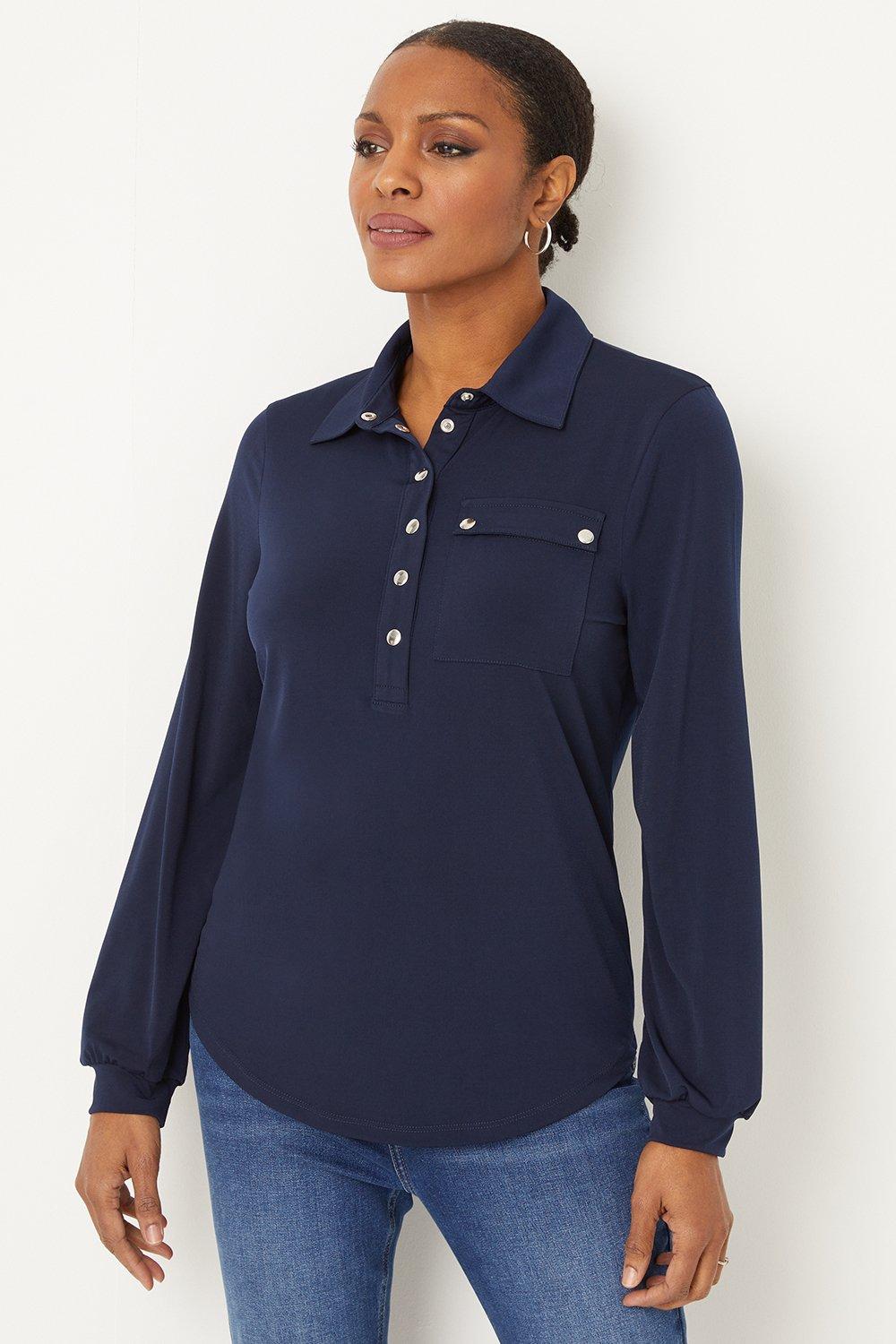 Womens Navy Jersey Pocket Shirt