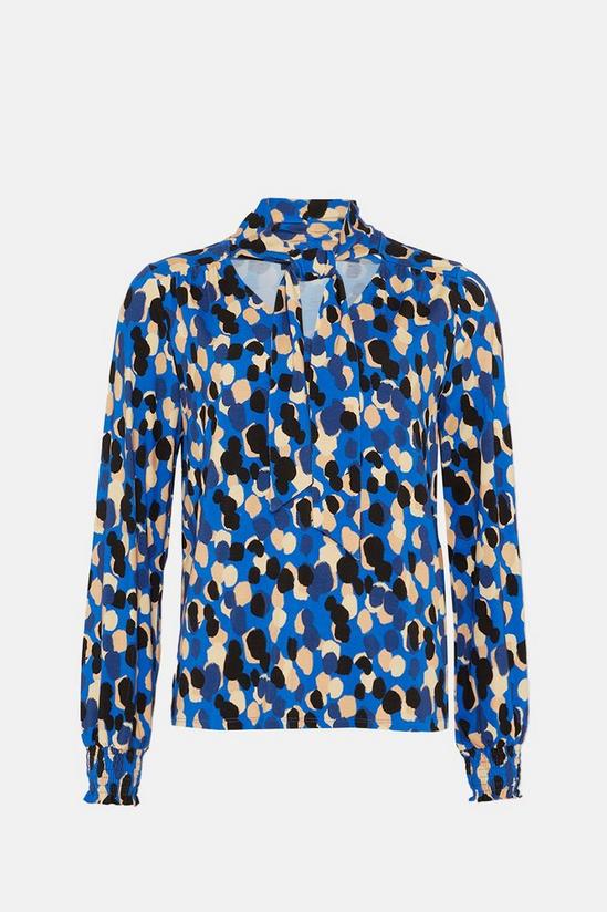 Wallis Blue Leopard Tie Neck Jersey Top 4