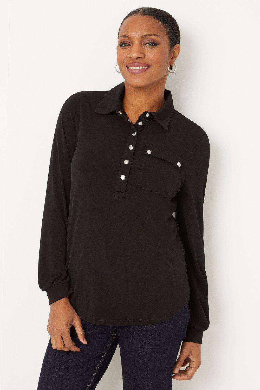 Womens Black Jersey Pocket Shirt