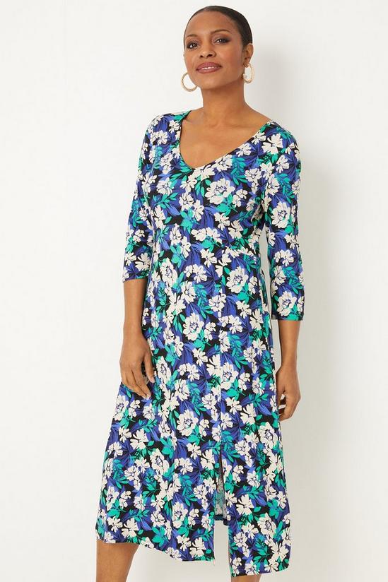 Wallis Blue And Green Floral Jersey Split Hem Midi Dress 2