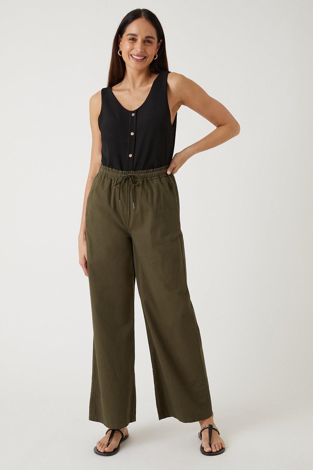 WIDE-LEG TROUSERS WITH ELASTIC WAISTBAND - Khaki