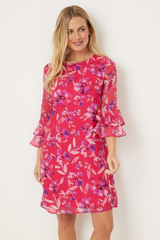 Wallis Petite Pink Watercolour Floral Ruffle Sleeve Shift Dress 2
