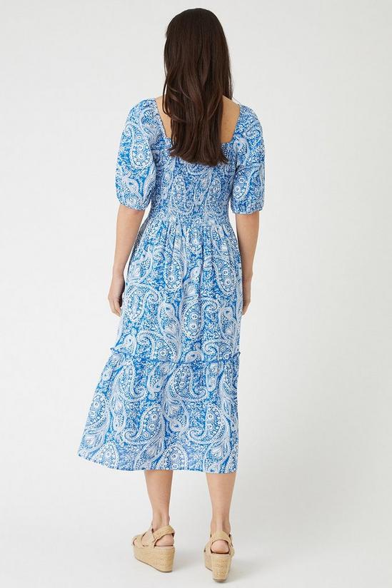 Wallis Paisley Print Linen Look Puff Sleeve Midi Dress 3