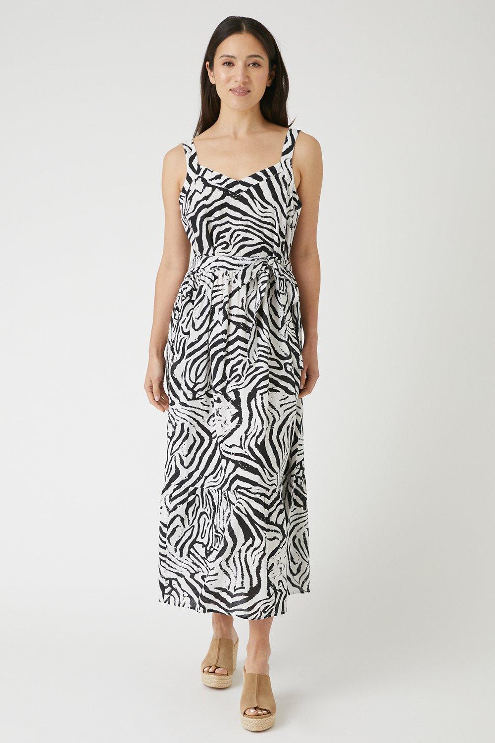 Womens Zebra Linen Look Midi Sundress