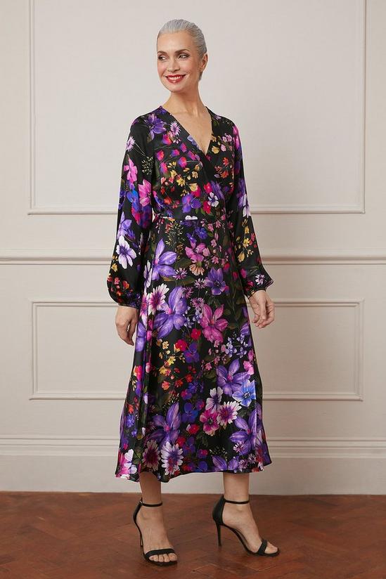 Wallis Floral Print Viscose Satin Wrap Midi Dress 1