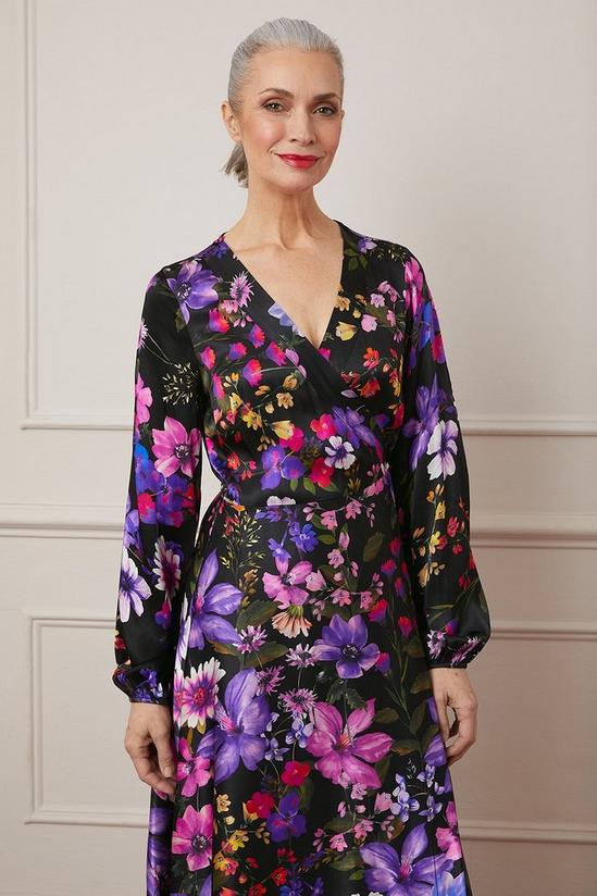 Wallis Floral Print Viscose Satin Wrap Midi Dress 2