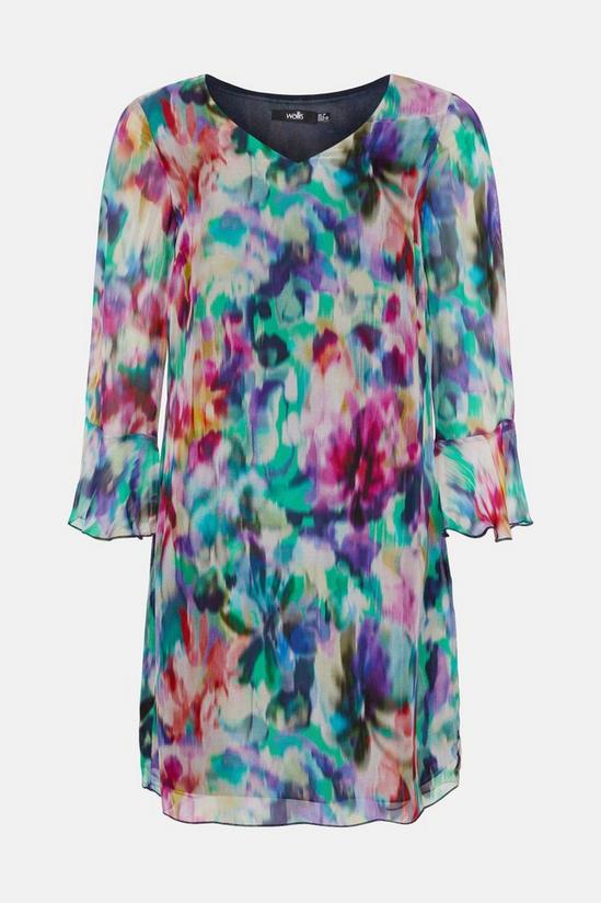 Wallis Silk Mix Abstract Floral Flute Sleeve Shift Dress 5
