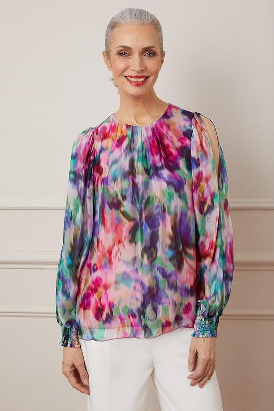 Wallis Silk Mix Abstract Floral Split Sleeve Top 2
