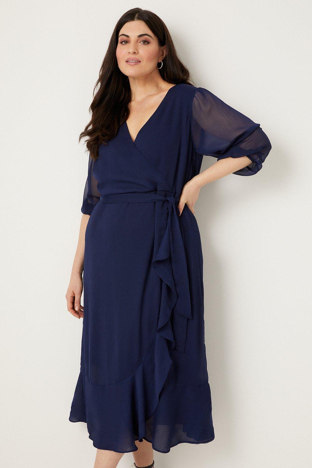 Navy chiffon hot sale wrap dress