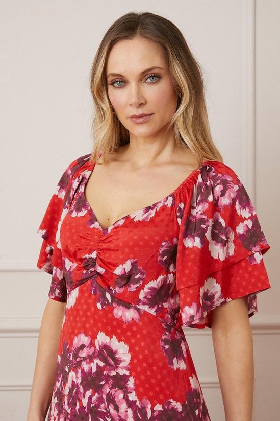 Wallis Jacquard Spot Floral Ruffle Sleeve Midi Dress 2