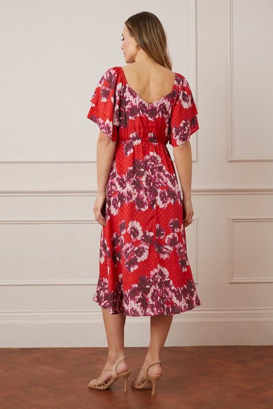 Wallis Jacquard Spot Floral Ruffle Sleeve Midi Dress 3