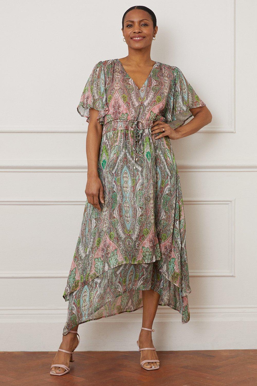 Dresses Paisley Glitter Stripe Ruffle Midi Dress Wallis