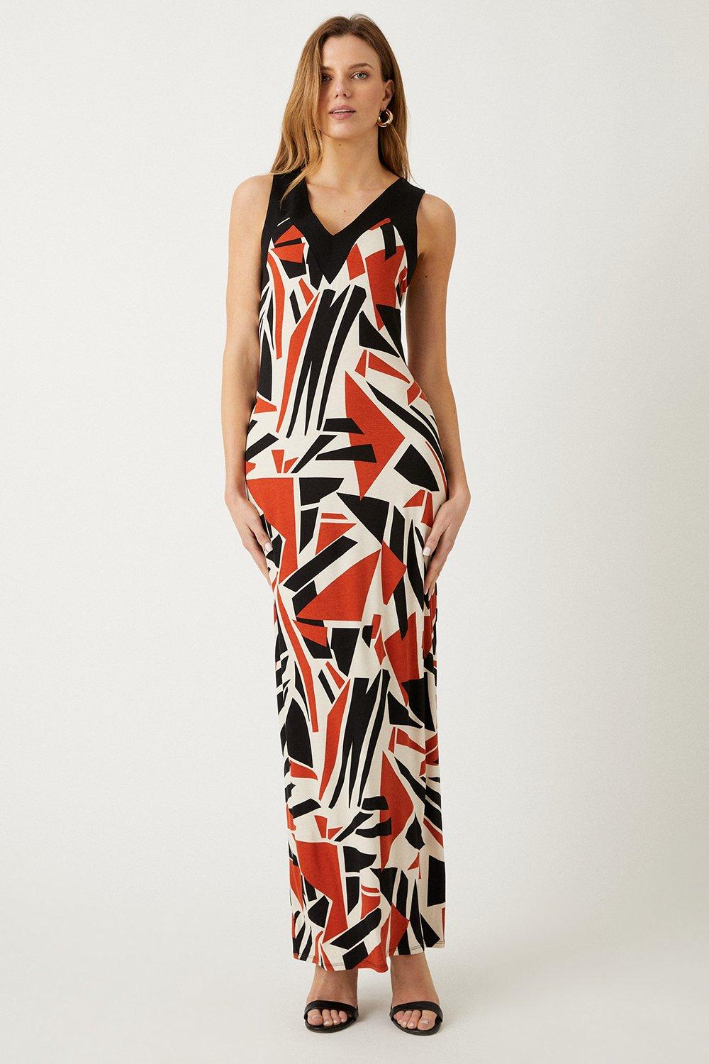 Womens Multi Abstract Jersey Maxi Dress