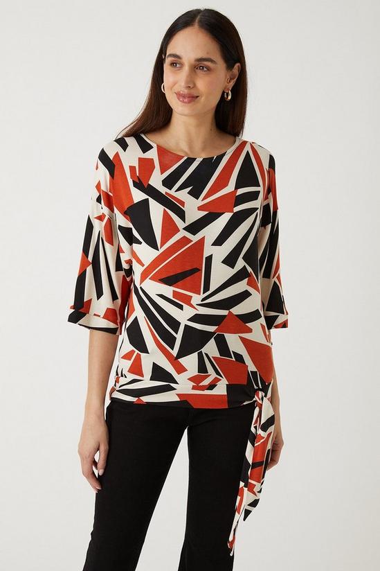 Wallis Multi Abstract Tie Front Jersey Top 1