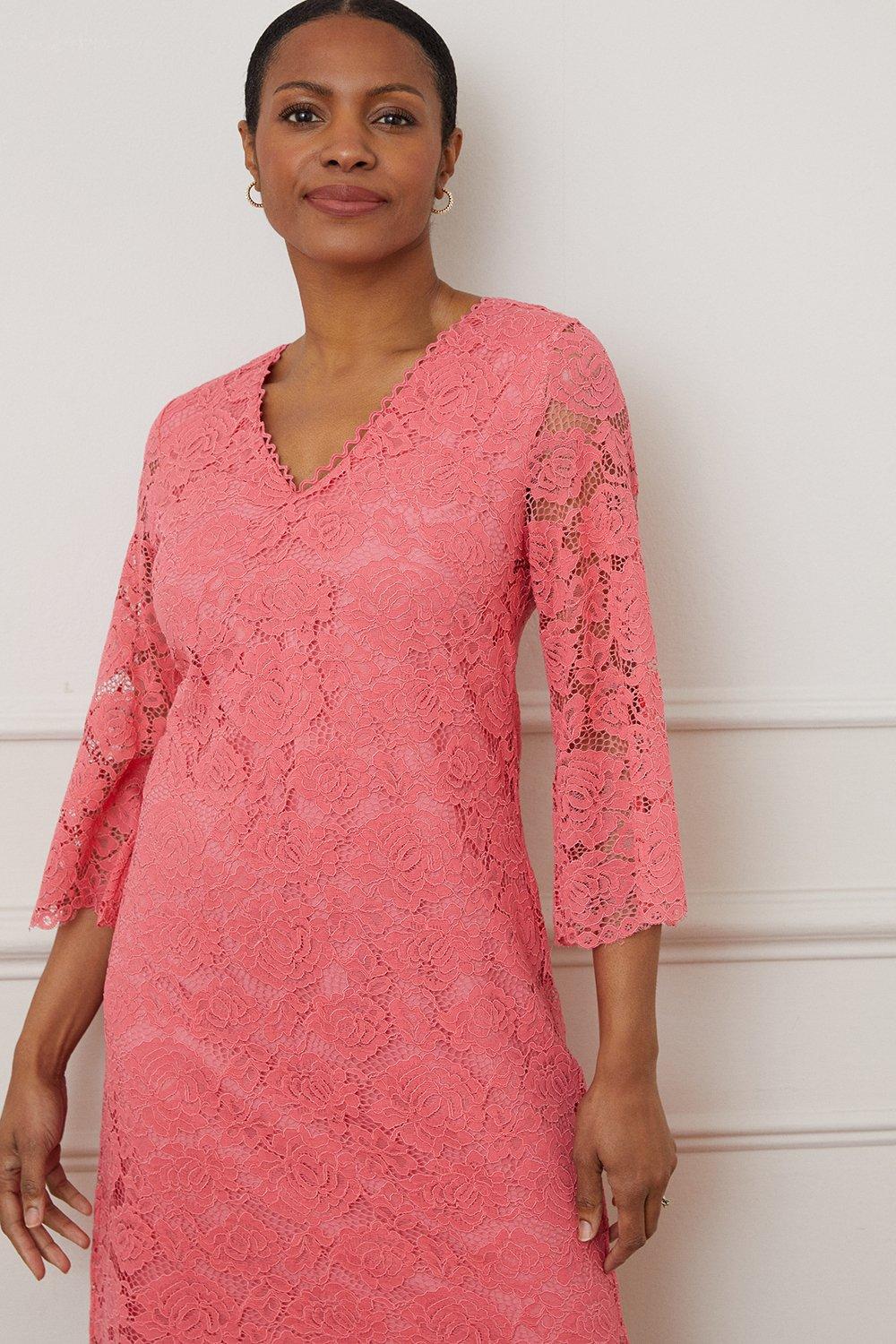 Coral pink lace clearance dress