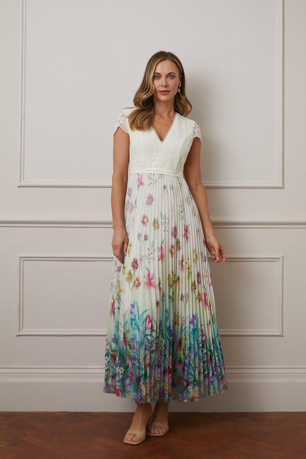 Womens Floral Ombre Pleated Maxi Dress