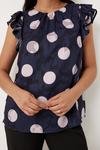 Wallis Petite Blush And Navy Spot Jacquard Ruffle Sleeve Blouse thumbnail 2