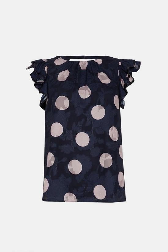 Wallis Petite Blush And Navy Spot Jacquard Ruffle Sleeve Blouse 4