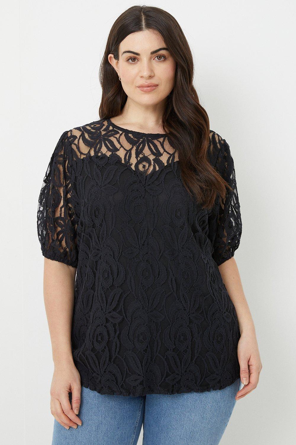 Womens Curve Lace Sweetheart Top