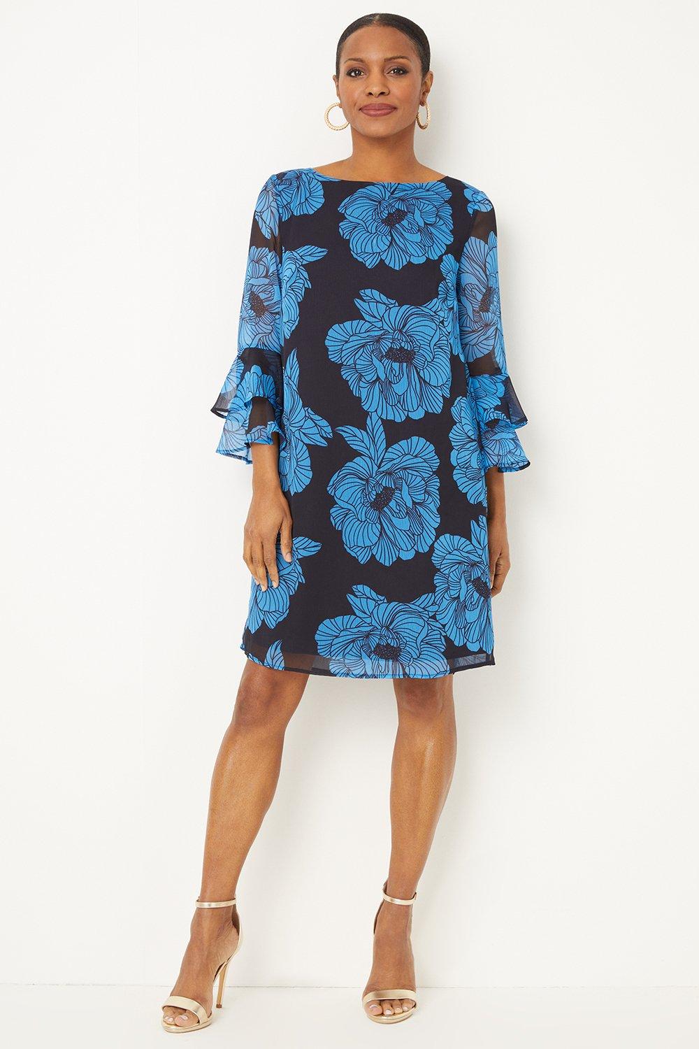 Dresses Navy Floral Flute Shift Dress Wallis