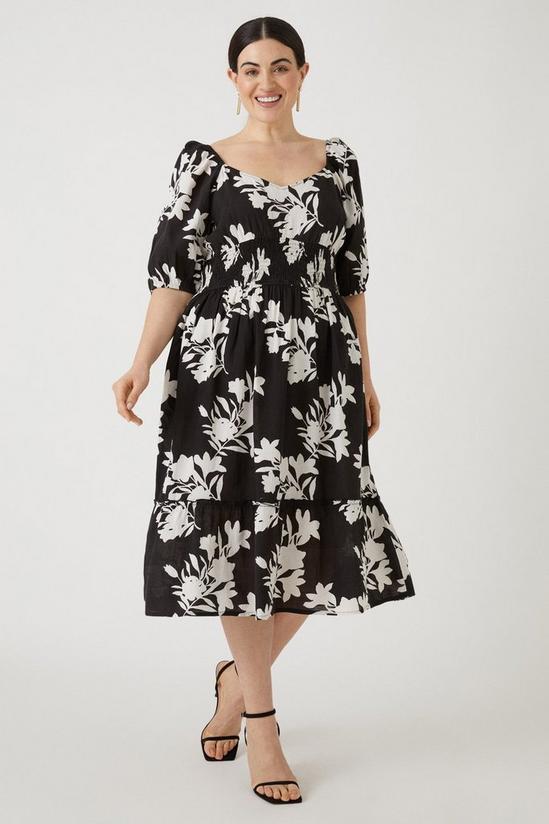 Wallis Curve Floral Linen Look Midi Dress 1