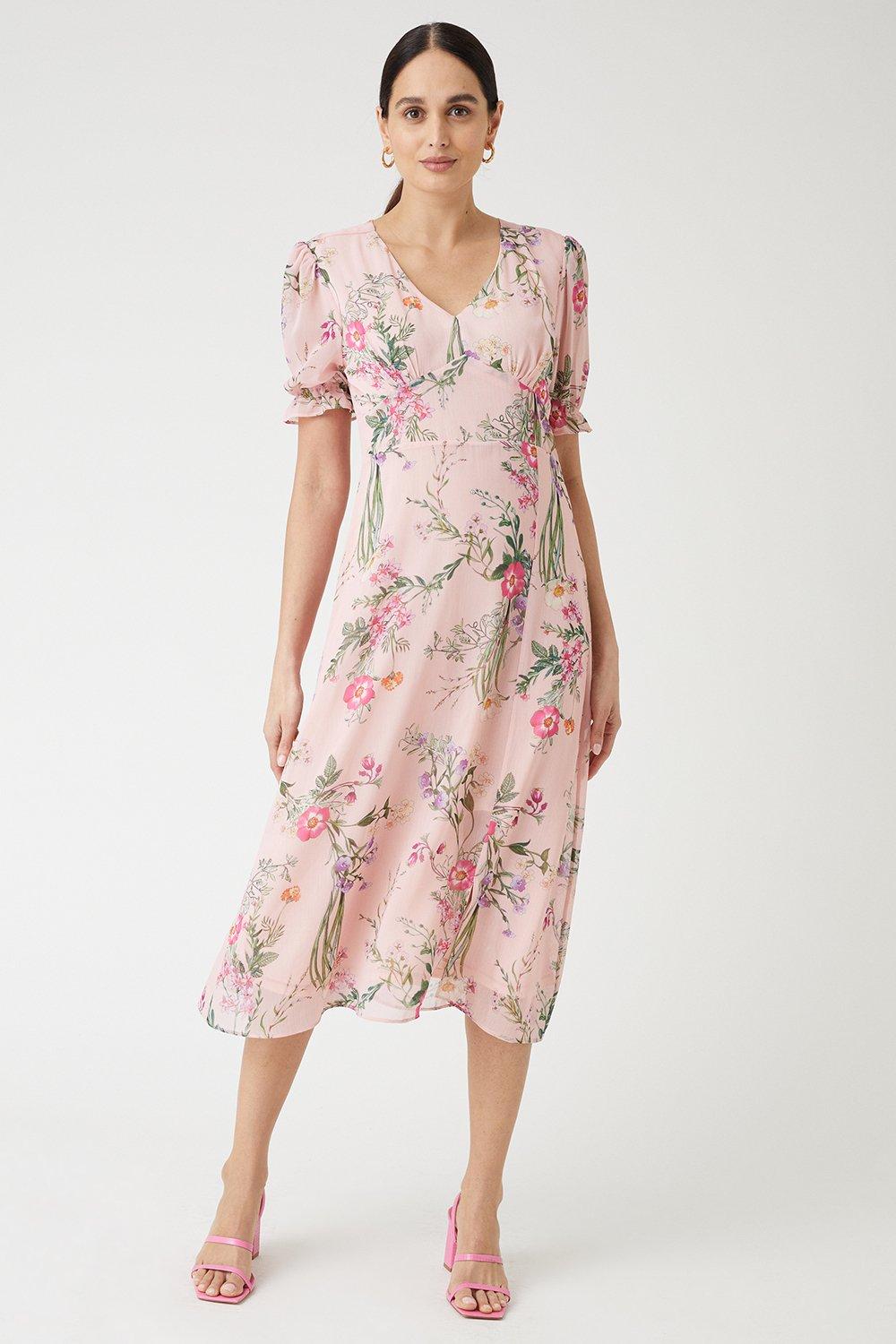 Womens Blush Floral Tea Dress
