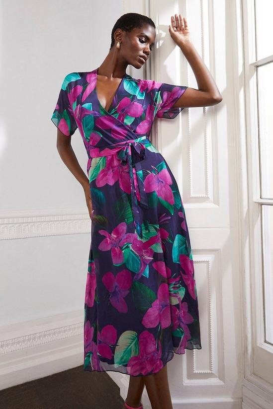 Wallis Floral Silk Mix Wrap Midi Dress 1