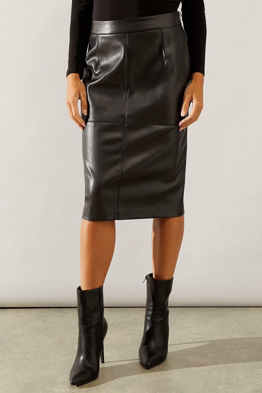 Long black outlet leather pencil skirt